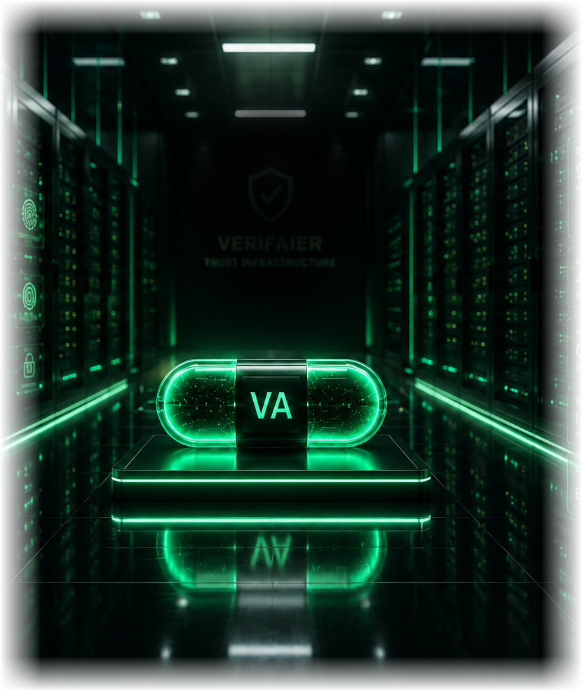 A data hall with the VerifAIer capsule on a plinth